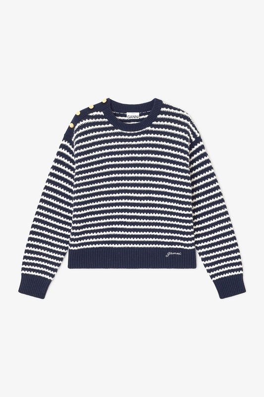 Dark Blue Striped Wool Sweater