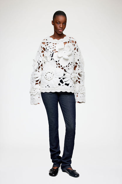 Hand Crochet Crewneck in White