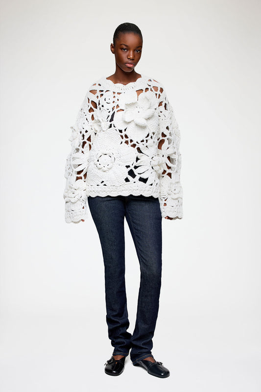 Hand Crochet Crewneck in White