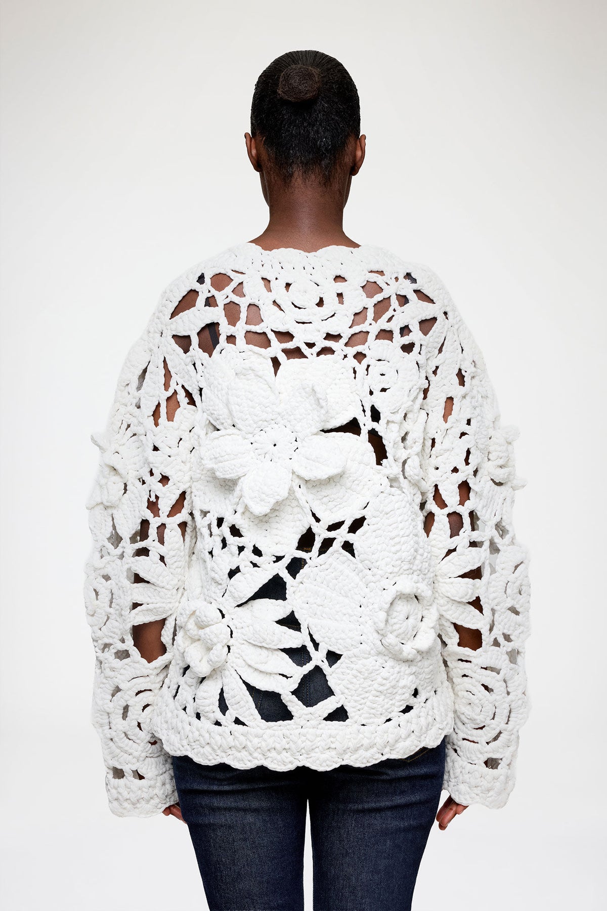 Hand Crochet Crewneck in White