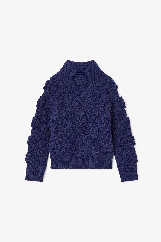Dark Blue Flower Crochet Sweater