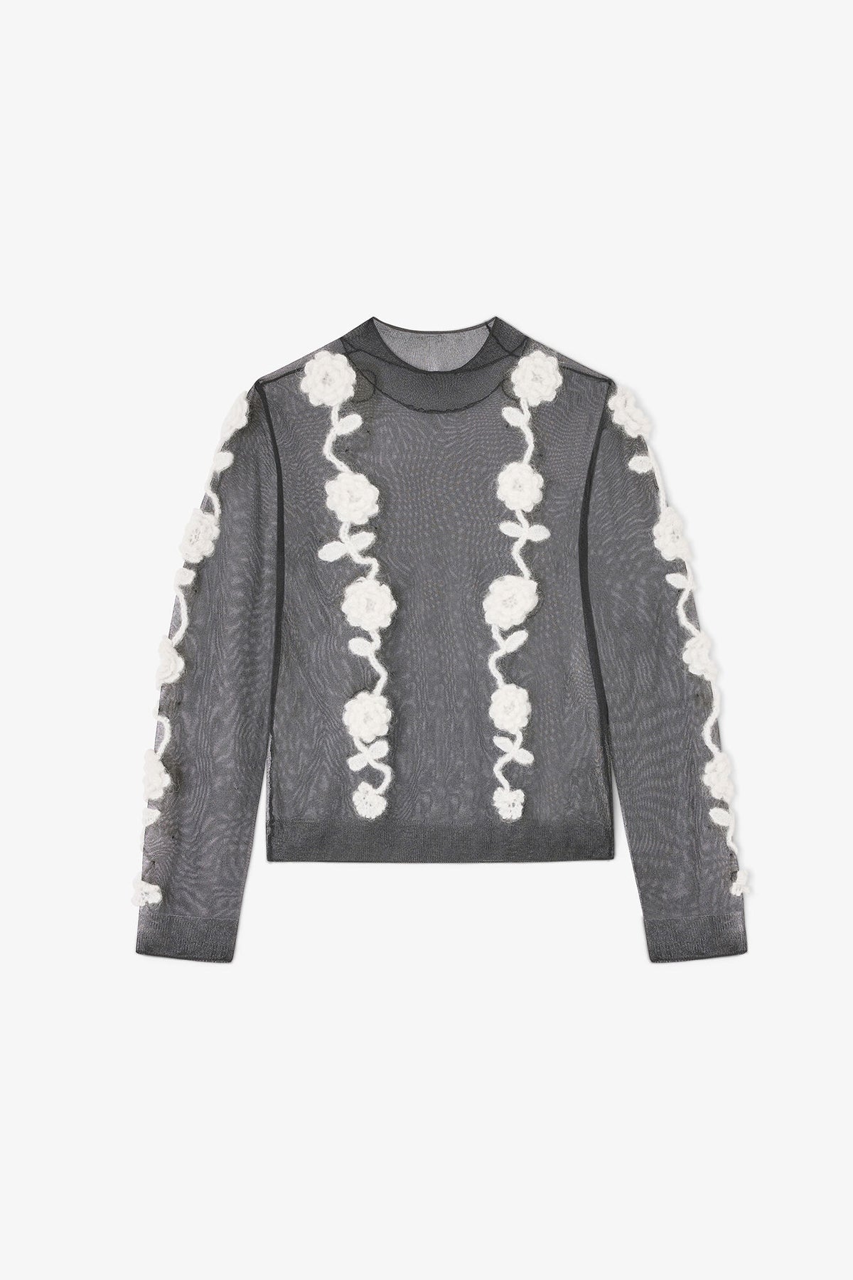 Black Flower Crochet Turtleneck