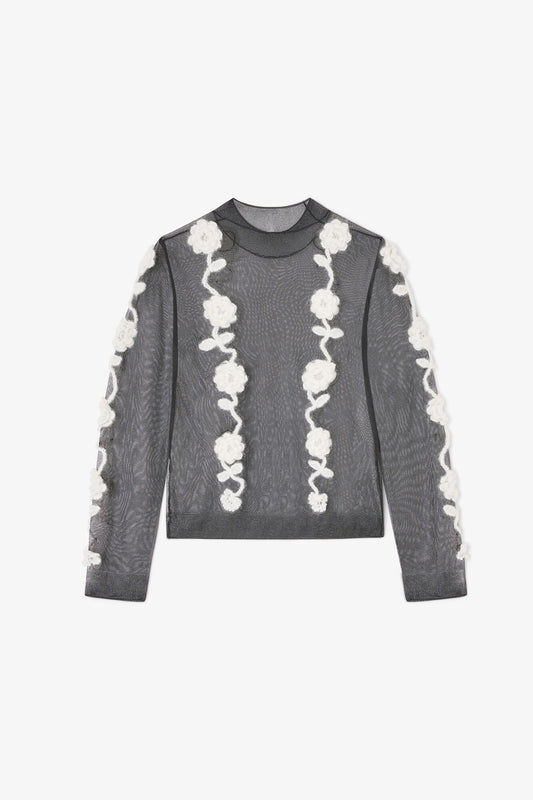Black Flower Crochet Turtleneck