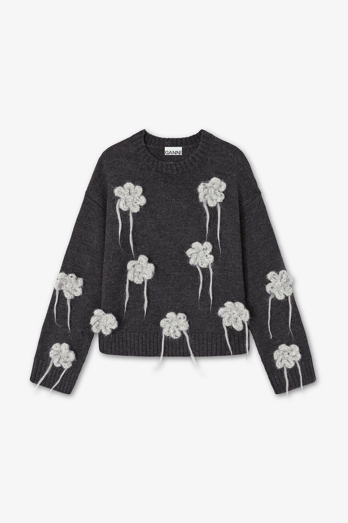 Dark Grey Flower Crochet Sweater