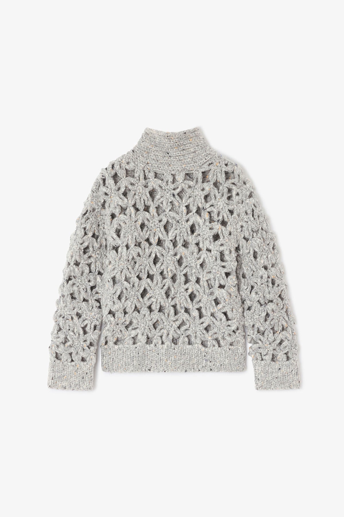 Grey Flower Crochet Sweater