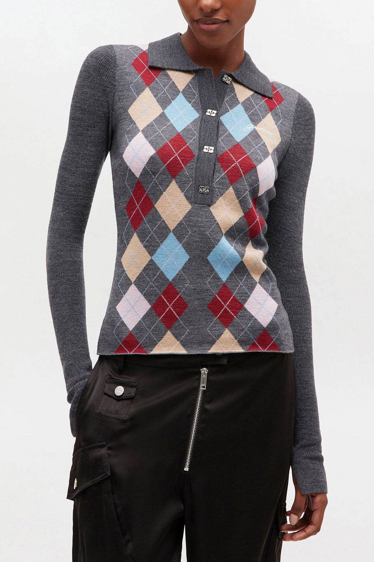 Dark Grey Knitted Polo Shirt