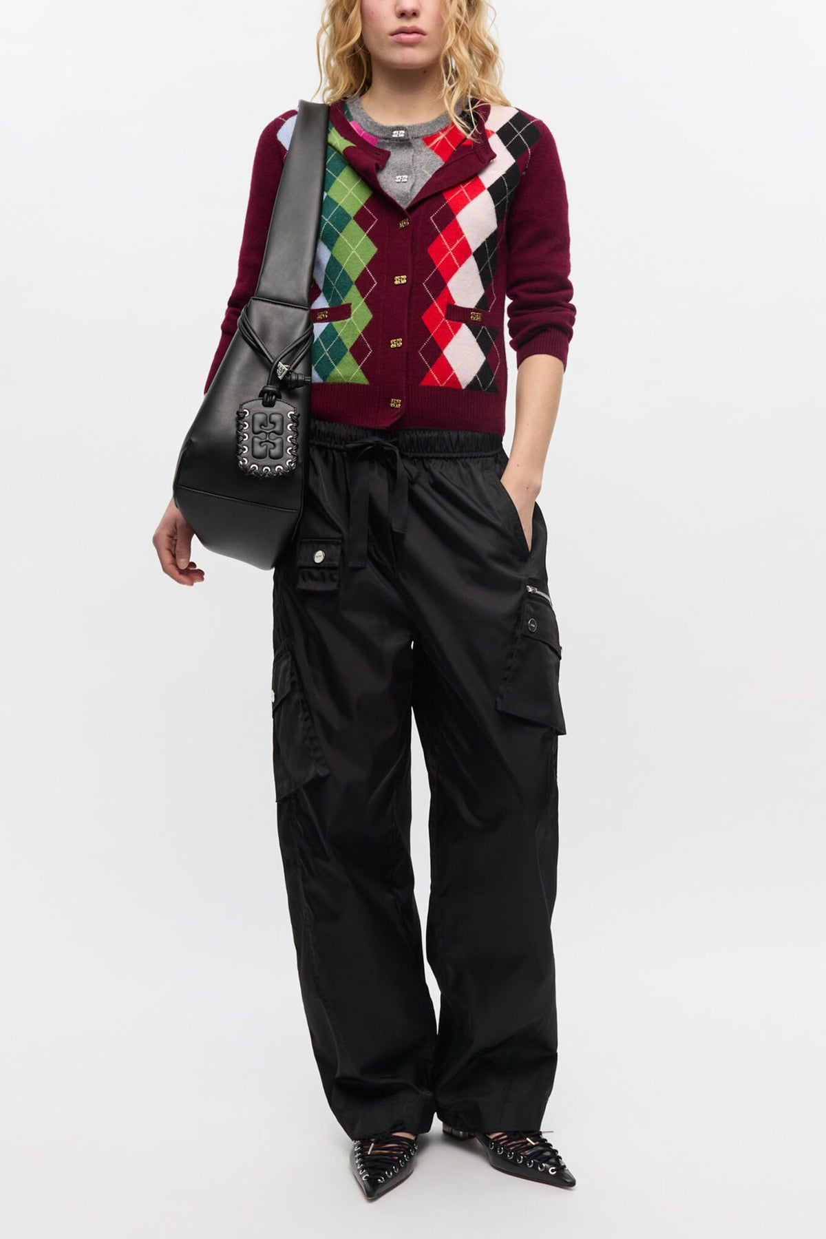 Burgundy Check Cardigan