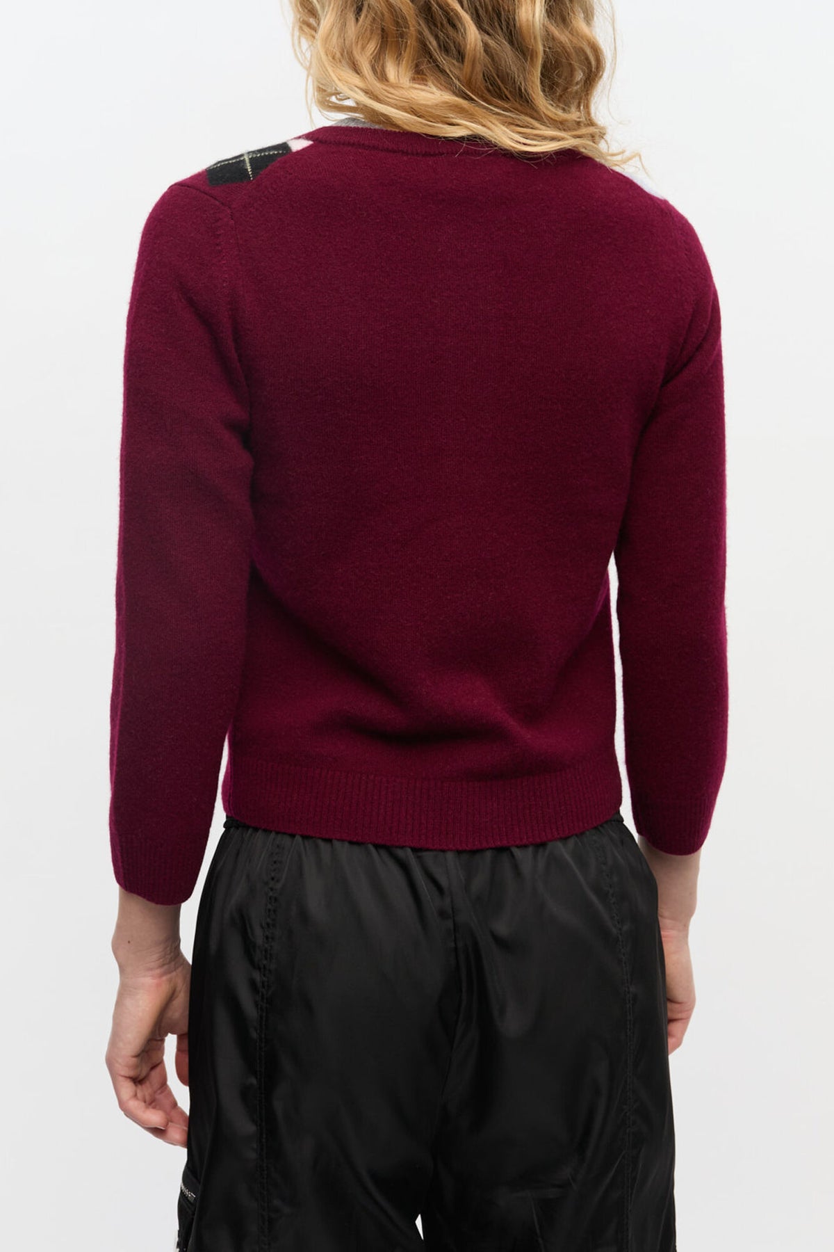 Burgundy Check Cardigan