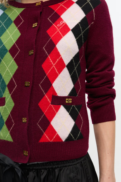 Burgundy Check Cardigan