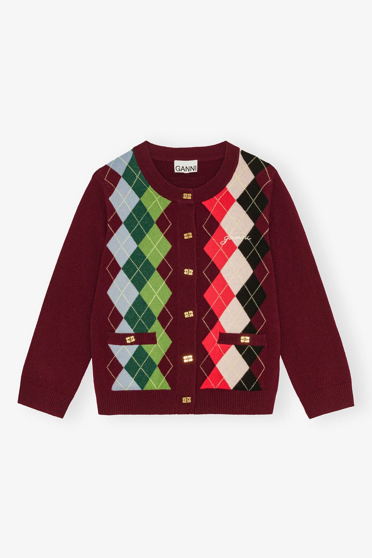 Burgundy Check Cardigan