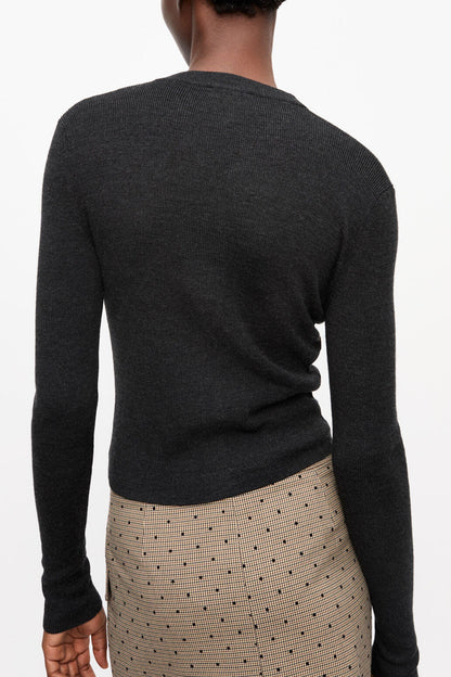 Black Mini Ribbed Merino Cardigan