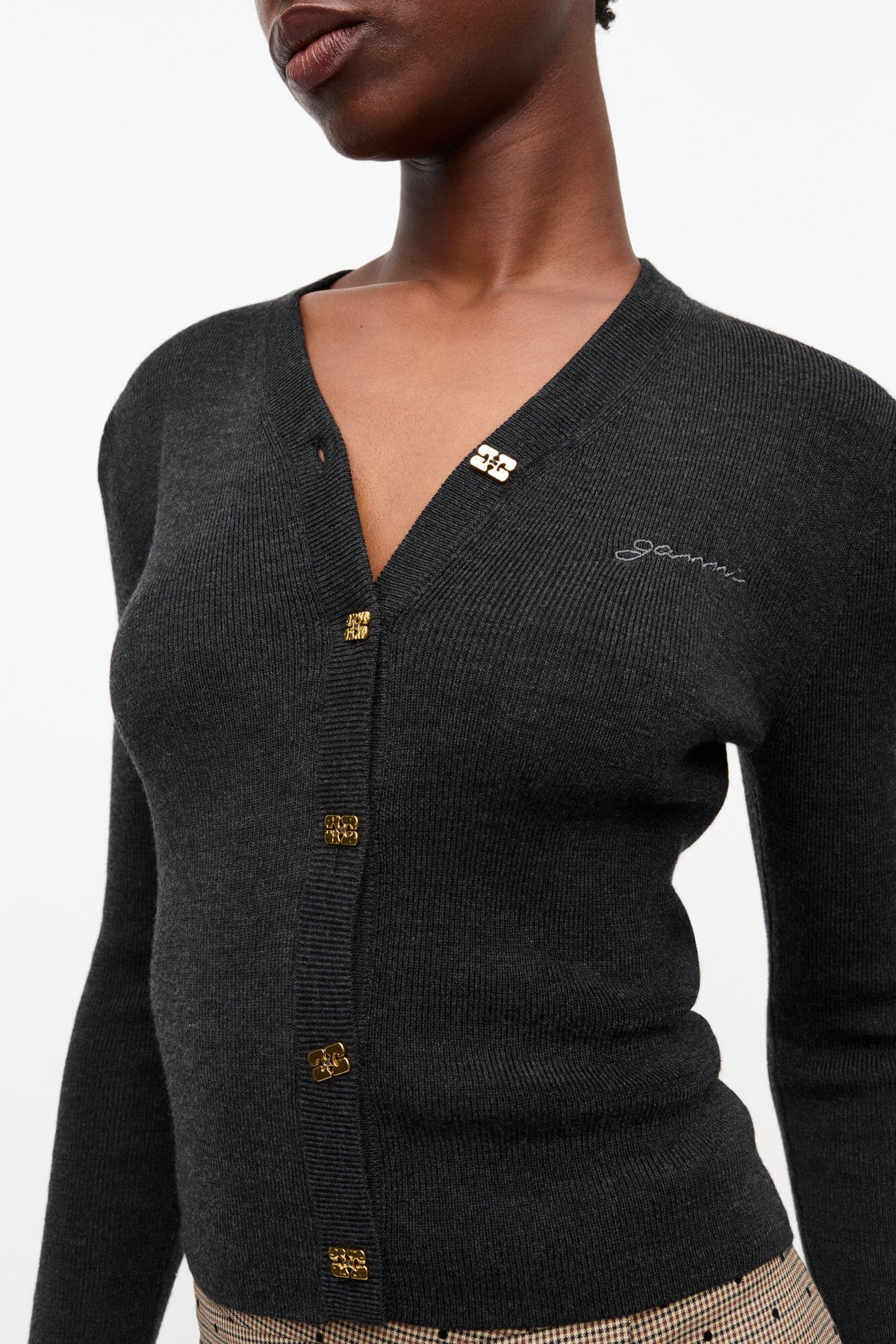 Black Mini Ribbed Merino Cardigan