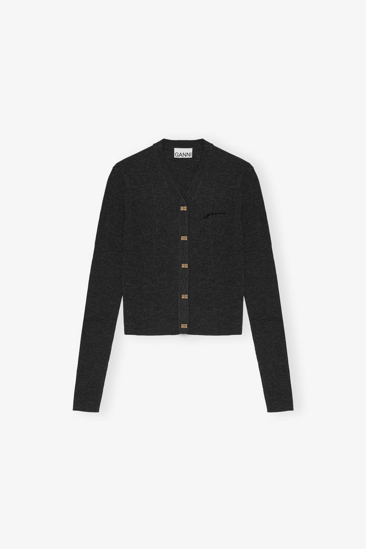 Black Mini Ribbed Merino Cardigan