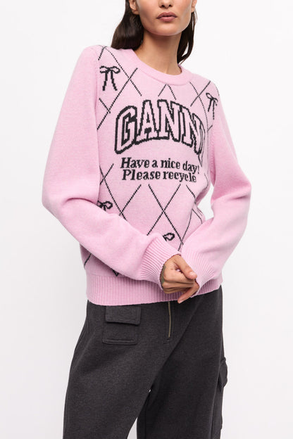 Pink Graphic Bow Sweater