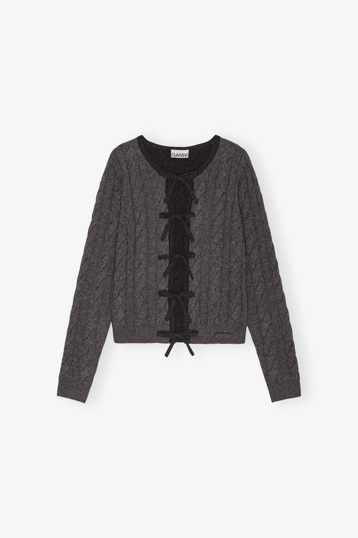 Grey and Black Cashmere Mix Tie String Cardigan
