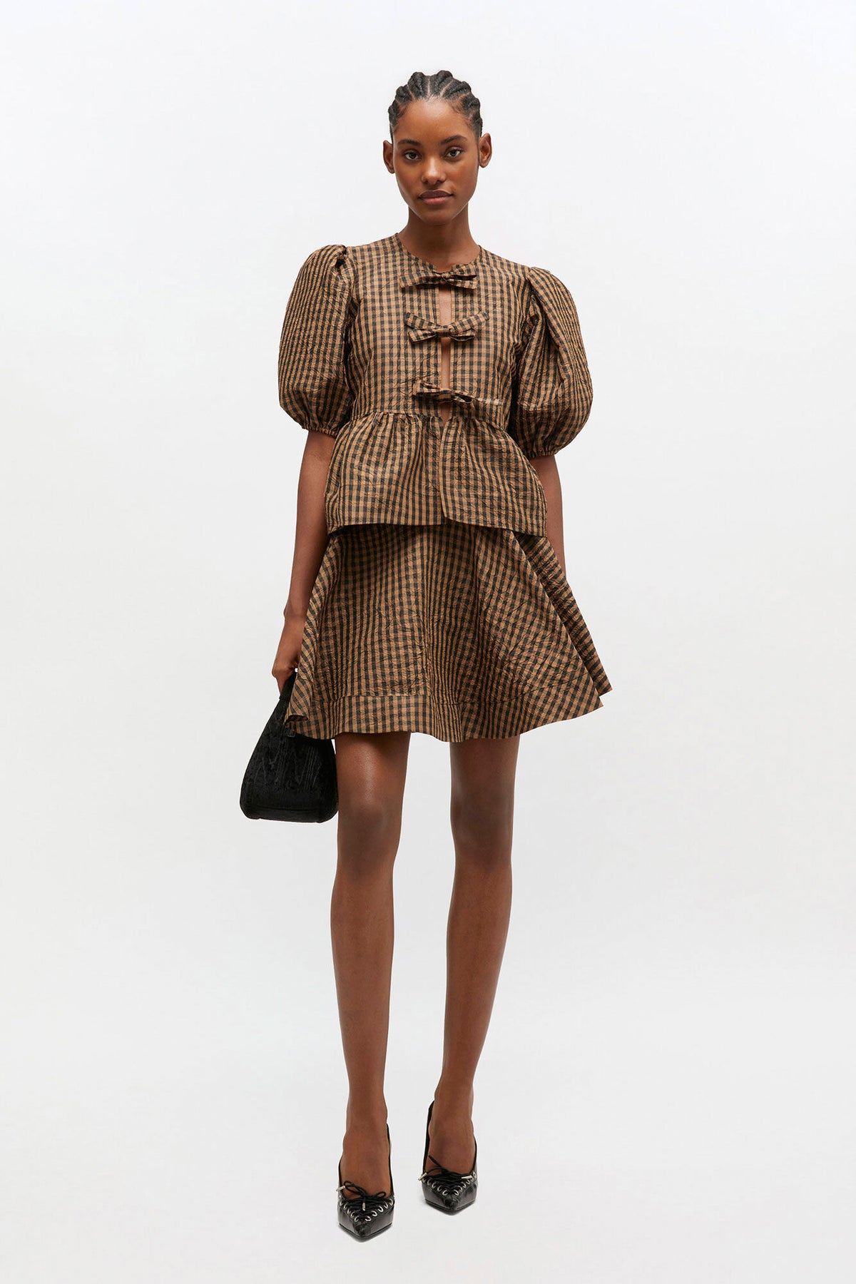 Crinkled Check Mini Circle Skirt
