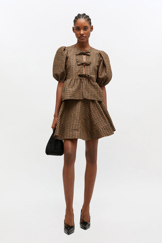 Crinkled Check Mini Circle Skirt