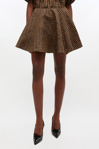 Crinkled Check Mini Circle Skirt