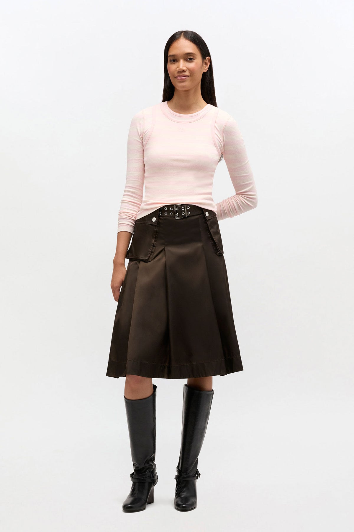 Duchesse Nylon Pleated Skirt