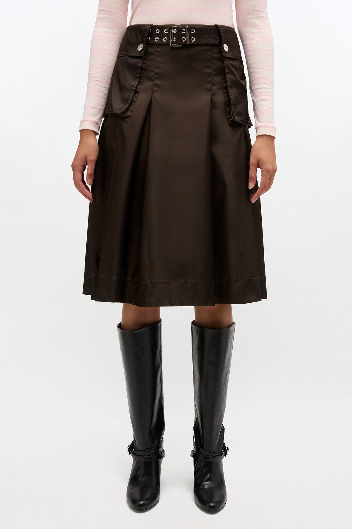 Duchesse Nylon Pleated Skirt