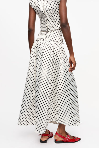 Polka-dot Double Satin Long Pocket Skirt
