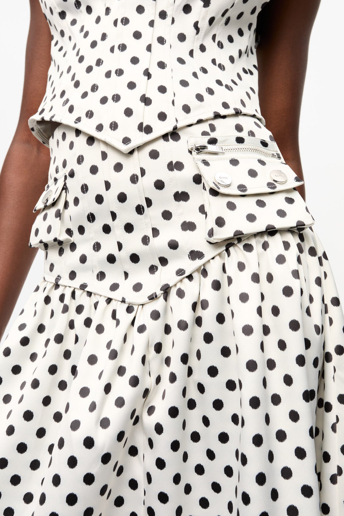 Polka-dot Double Satin Long Pocket Skirt