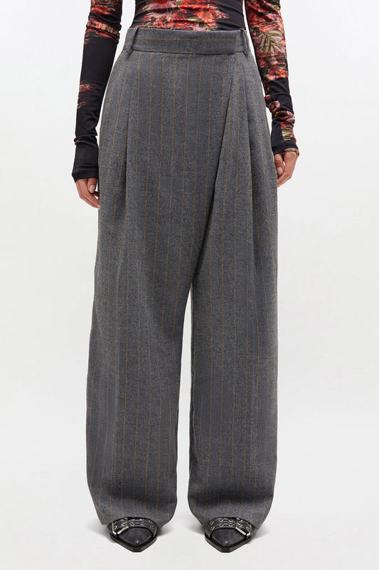 Grey Stripe Cross-over Pants