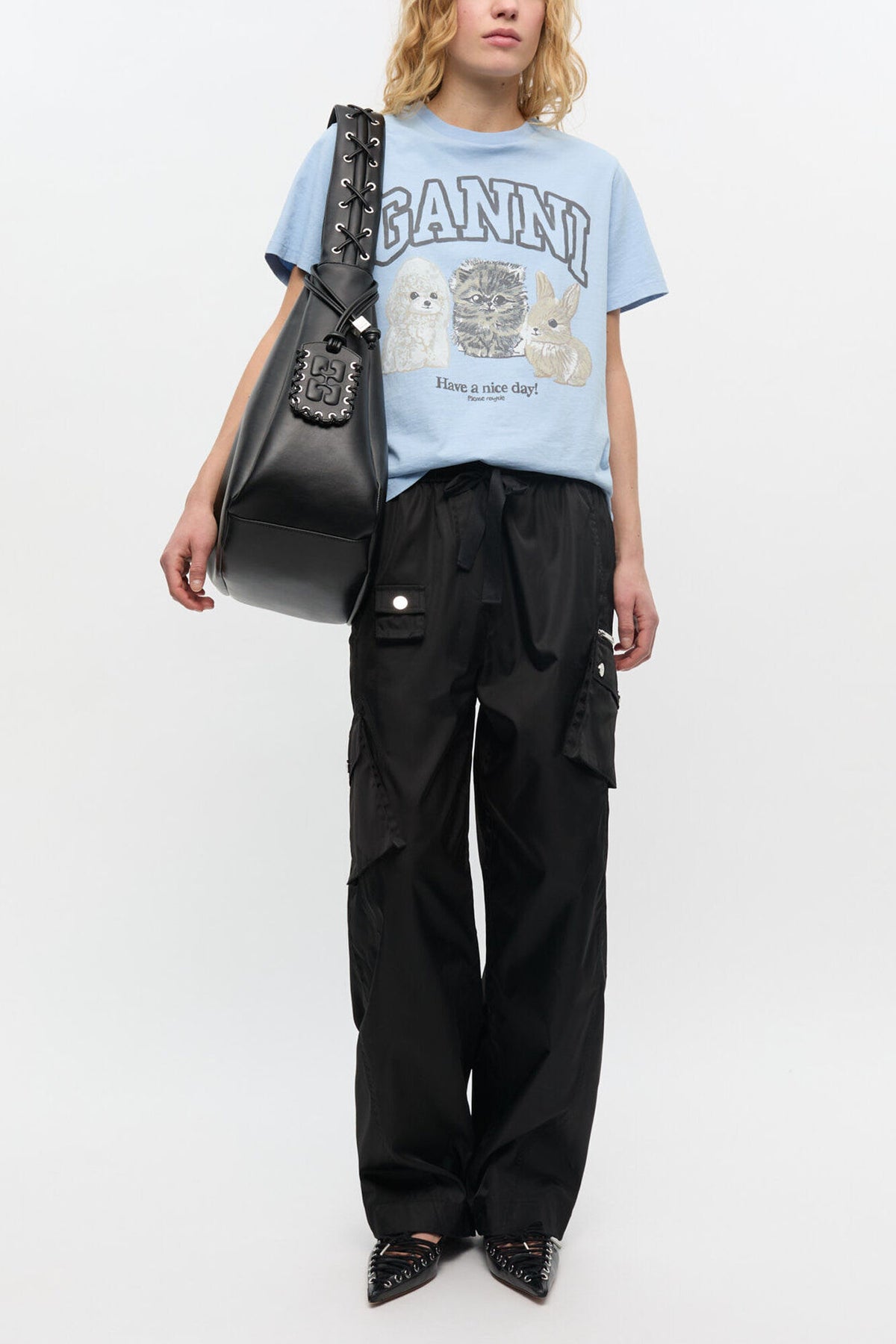 Black Nylon Elasticated Pants