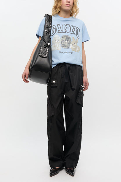 Black Nylon Elasticated Pants
