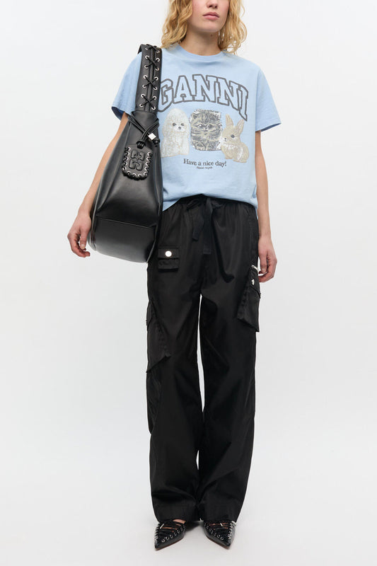 Black Nylon Elasticated Pants
