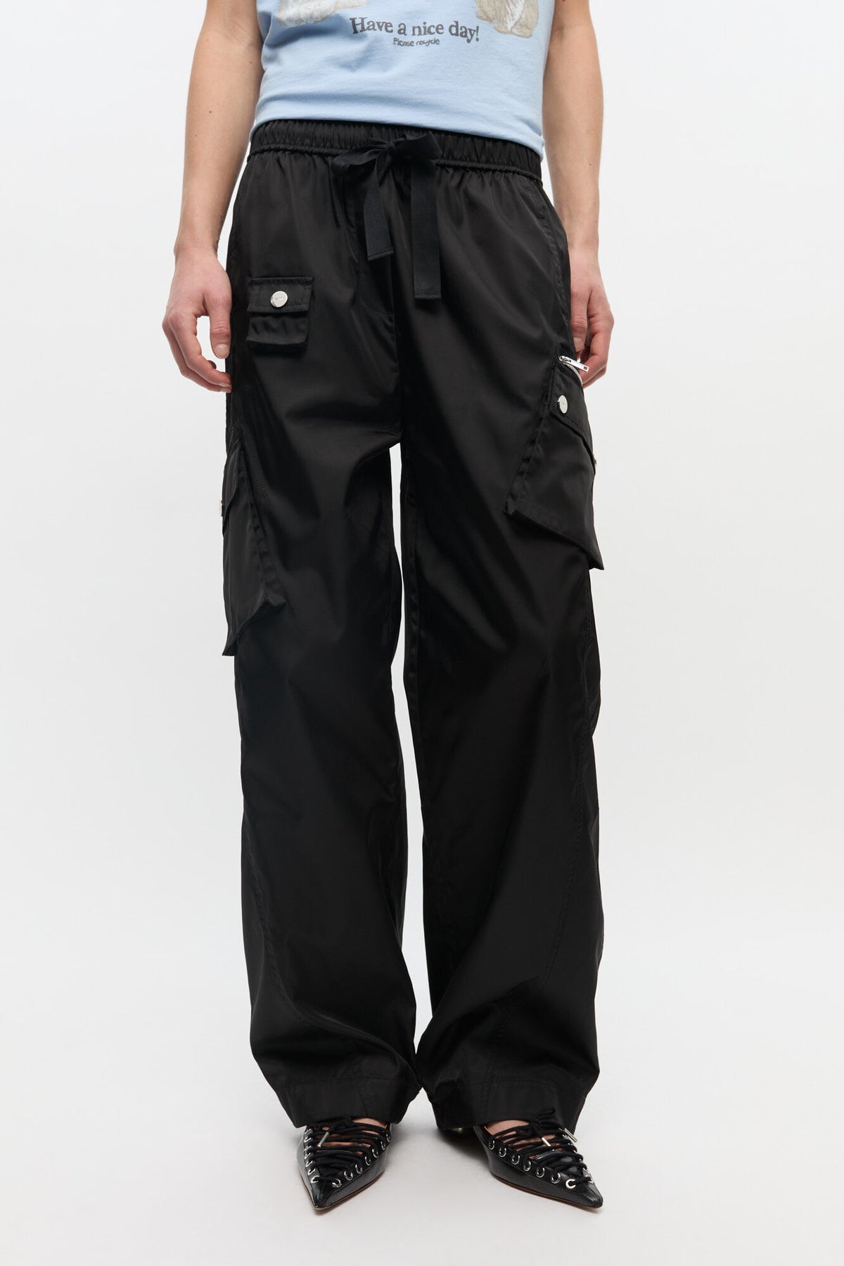 Black Nylon Elasticated Pants