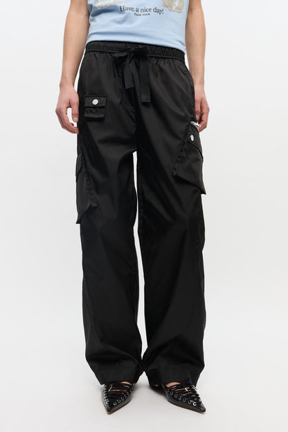 Black Nylon Elasticated Pants