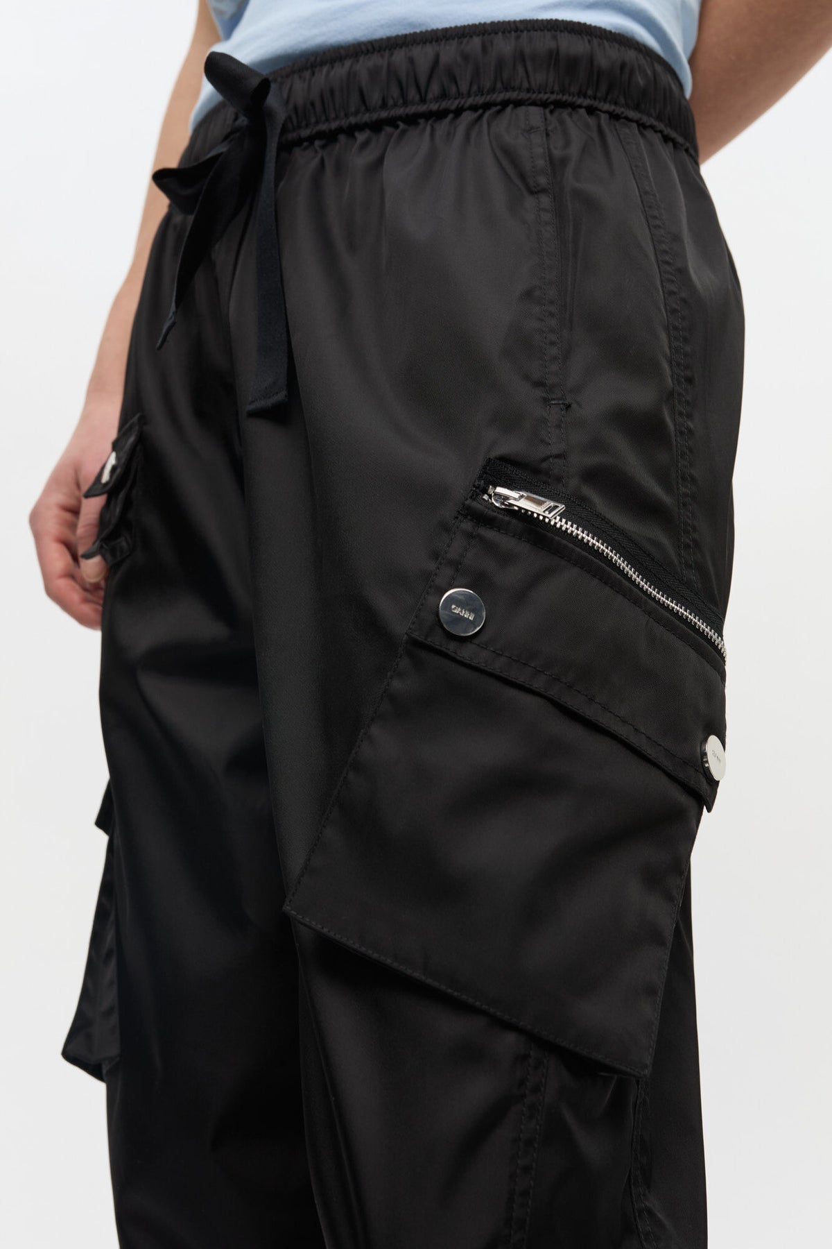 Black Nylon Elasticated Pants