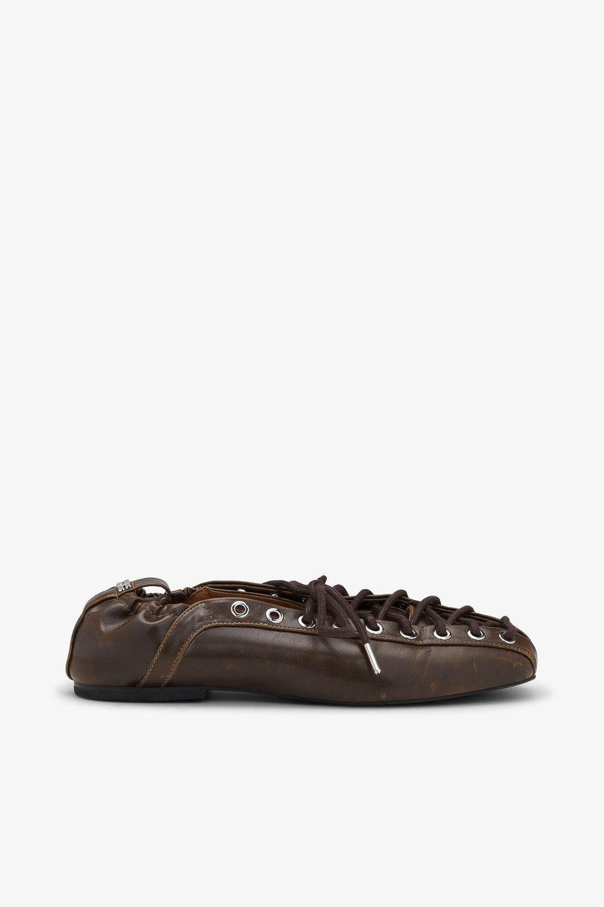 Lace-Up Ballerinas in Dark-Olive Oleatex