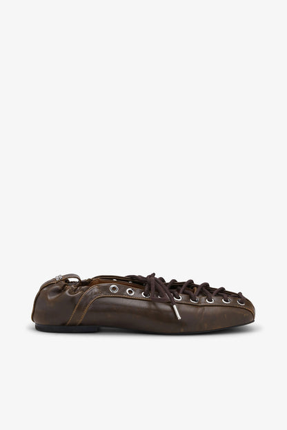 Lace-Up Ballerinas in Dark-Olive Oleatex