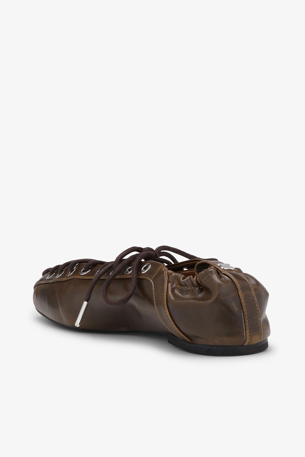 Lace-Up Ballerinas in Dark-Olive Oleatex