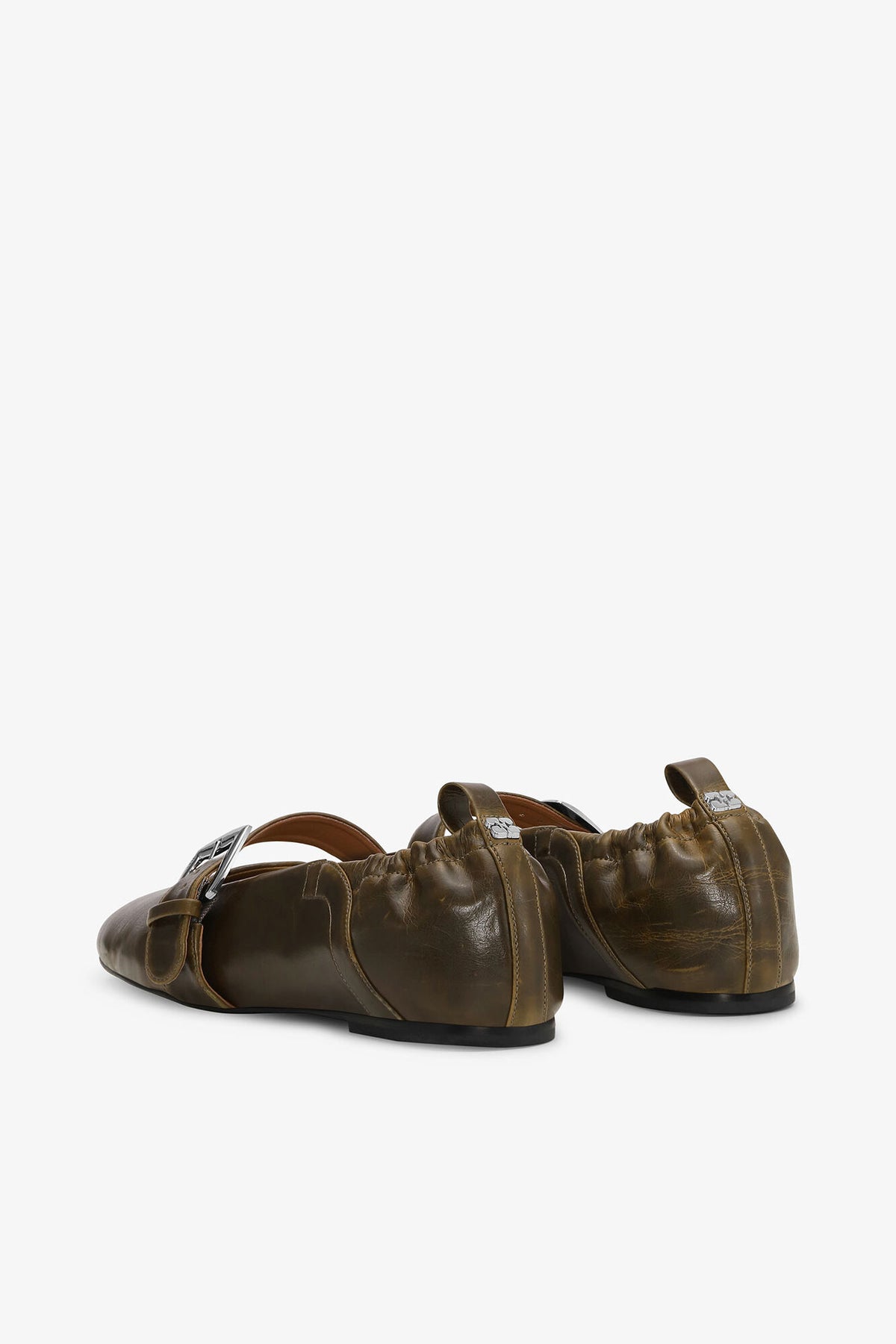 Buckle Strap Ballerinas in Dark-Olive
