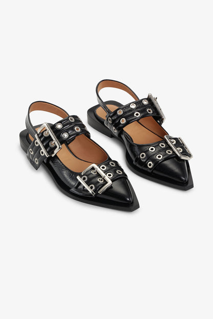 Feminine Buckle Ballerinas in Black