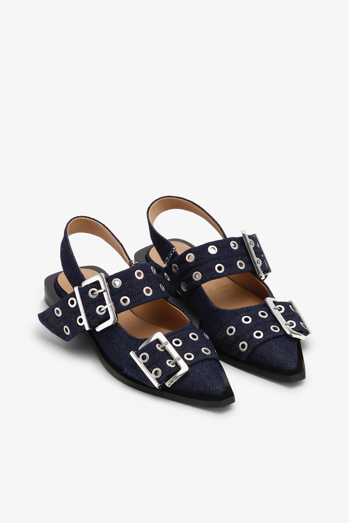 Denim Feminine Buckle Ballerinas