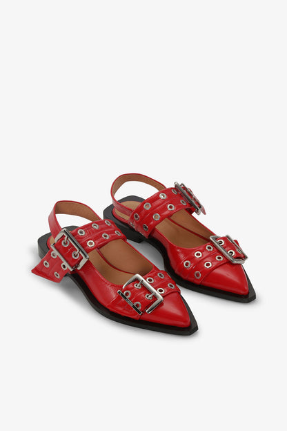 Feminine Buckle Ballerinas in Red