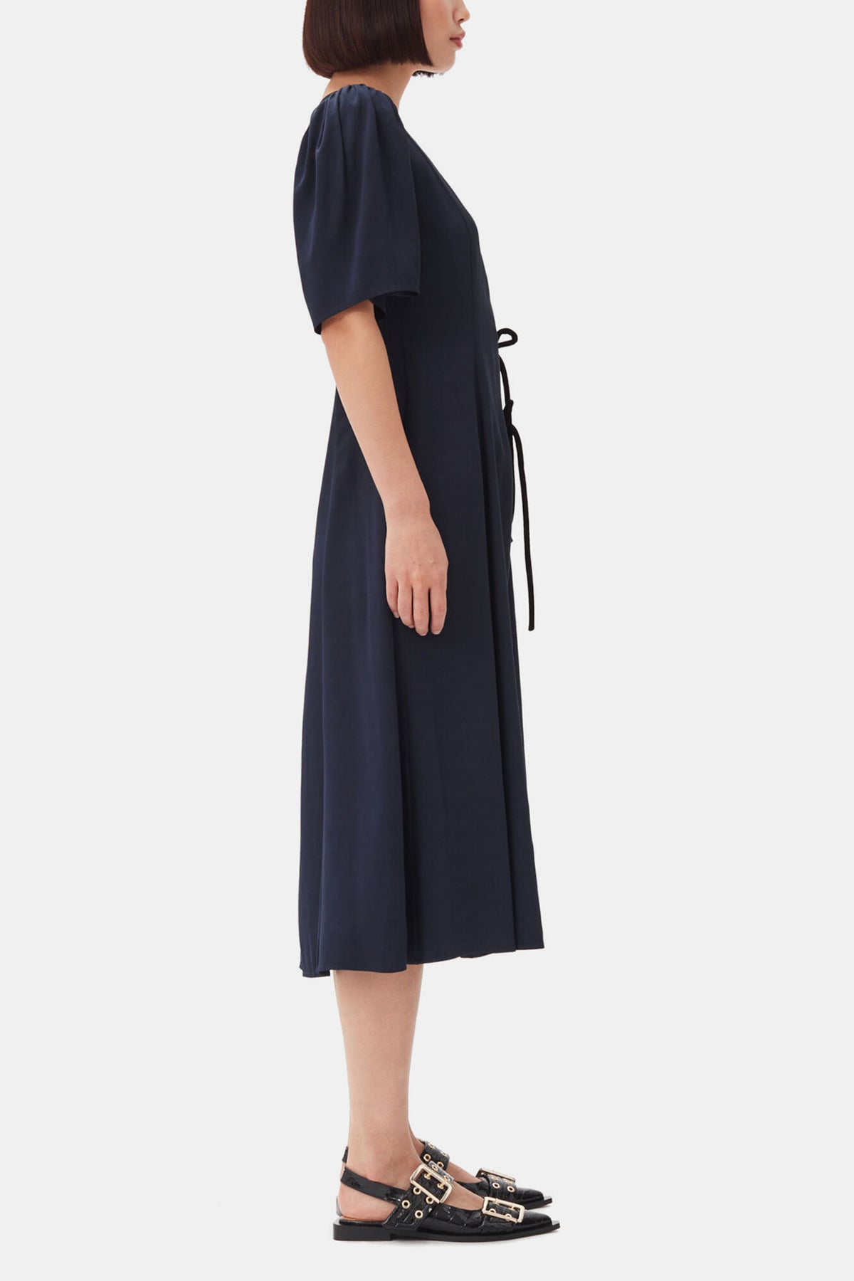 Feminine Buckle Ballerinas in Black Croco Patent