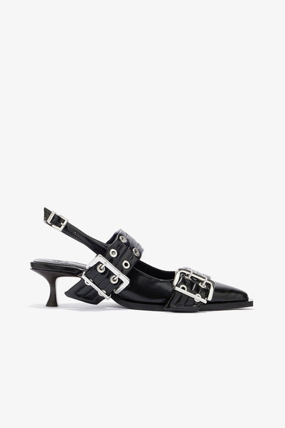 Feminine Buckle Heels in Black