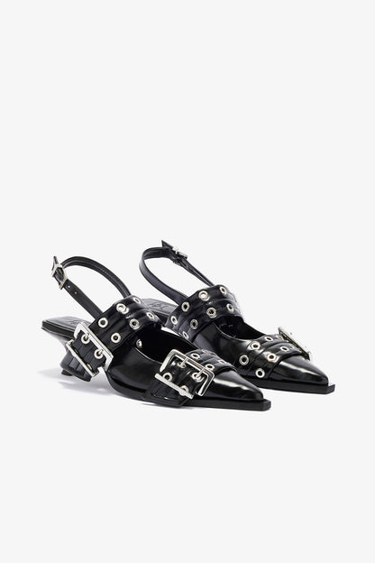 Feminine Buckle Heels in Black