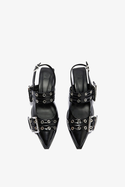 Feminine Buckle Heels in Black