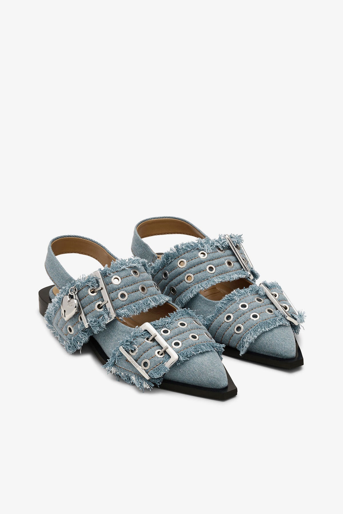 Feminine Buckle Ballerinas in Denim with Charms