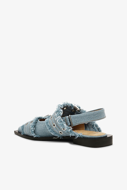 Feminine Buckle Ballerinas in Denim with Charms