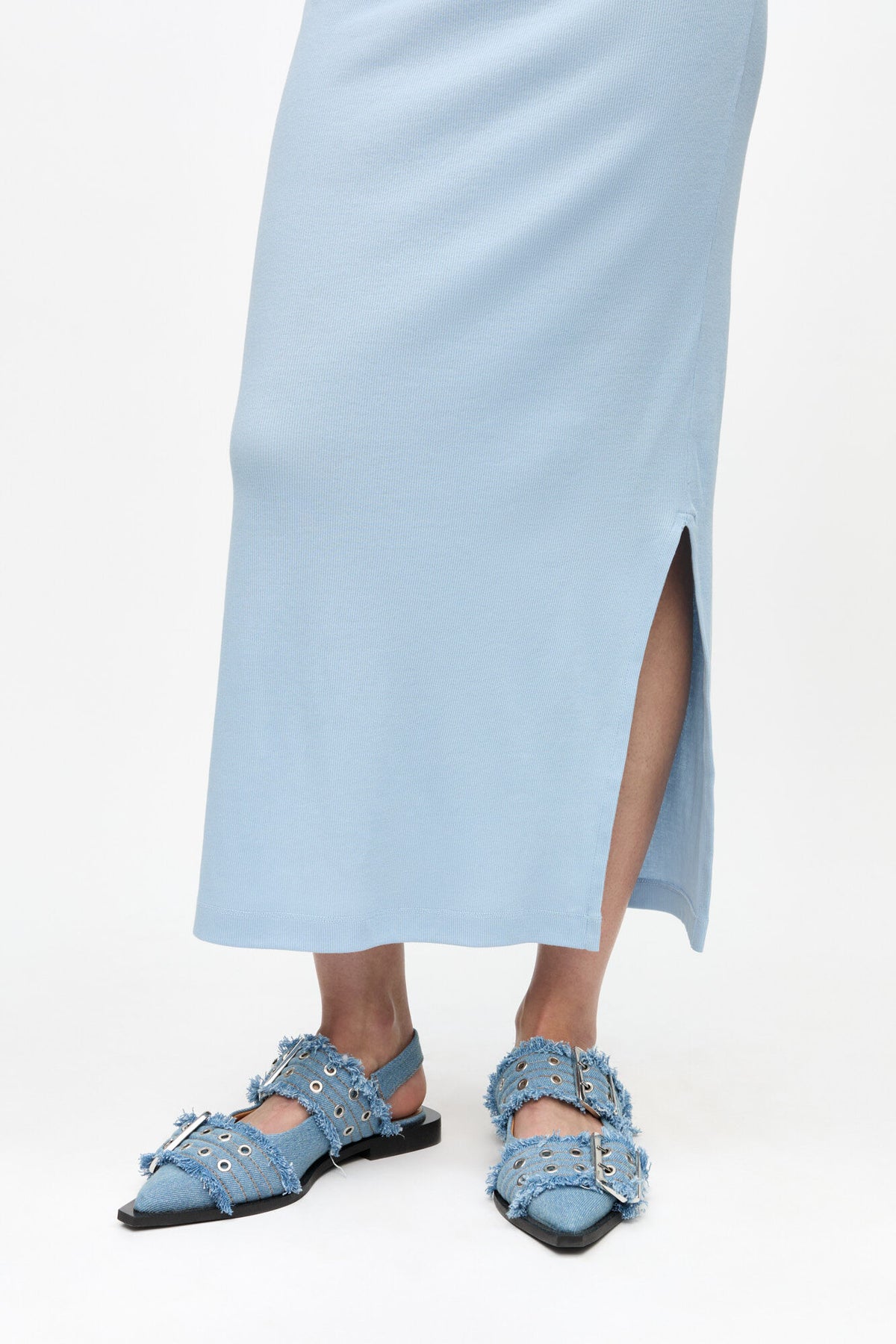 Feminine Buckle Ballerinas in Denim with Charms
