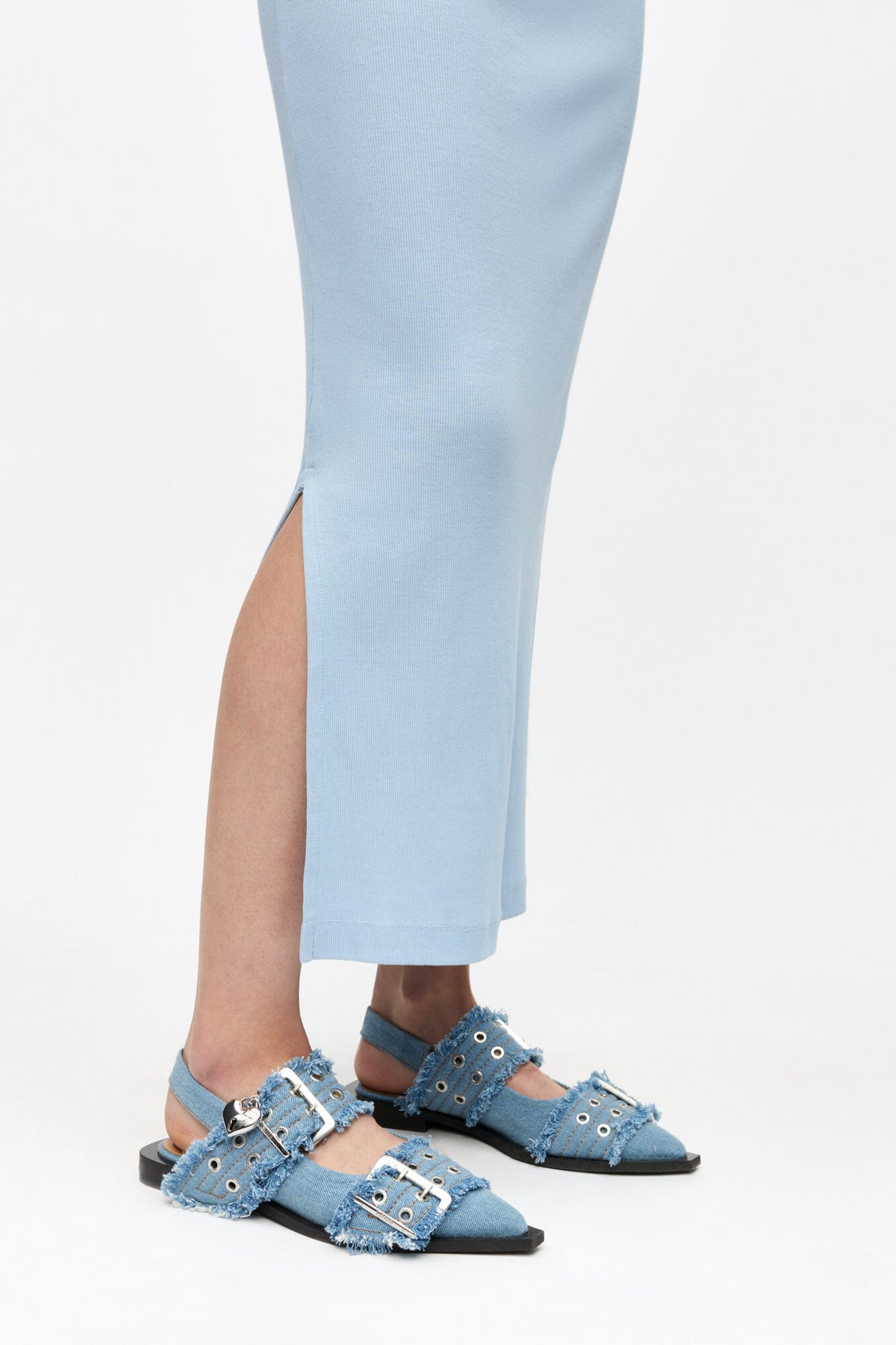 Feminine Buckle Ballerinas in Denim with Charms