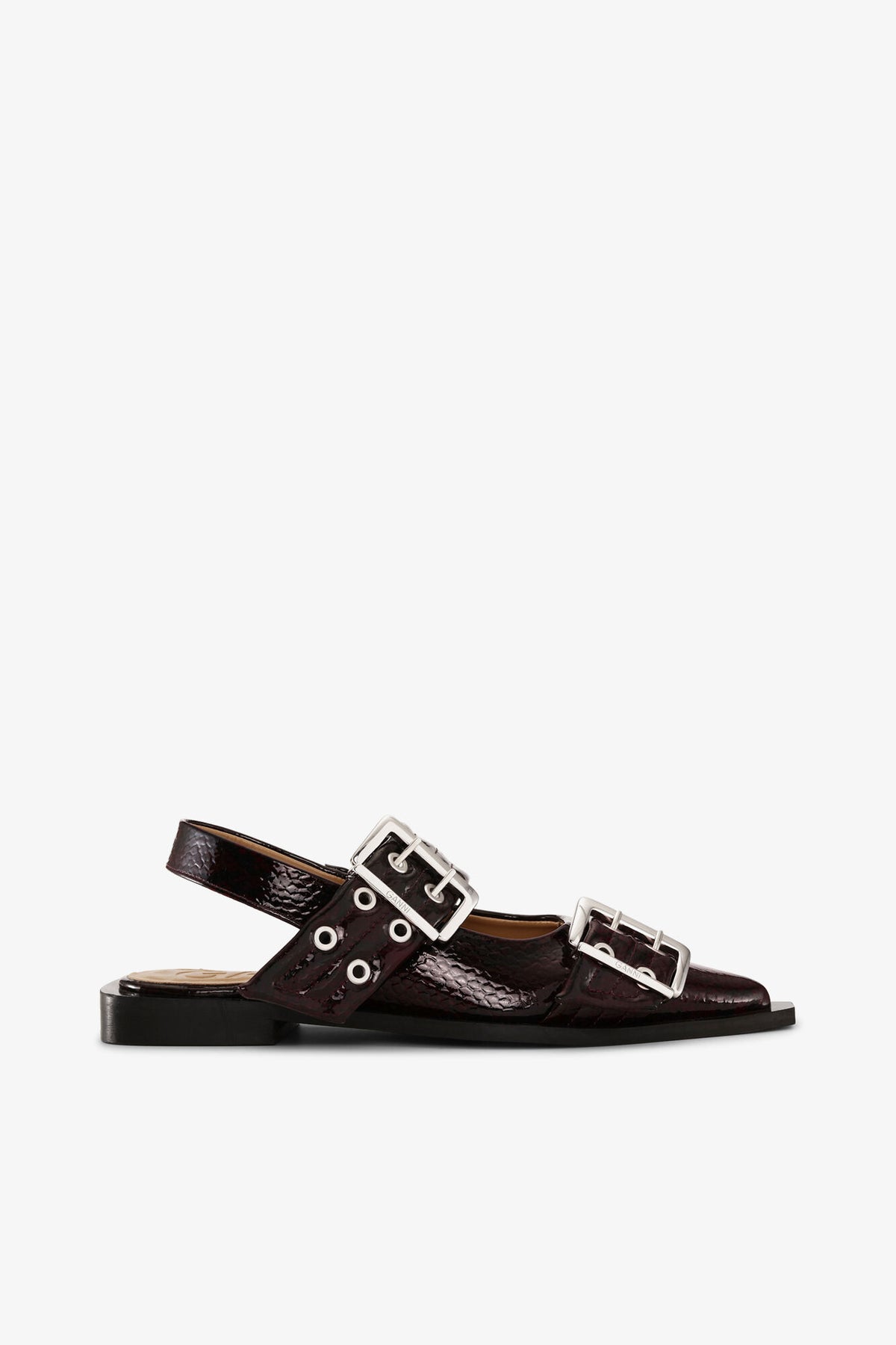 Feminine Buckle Ballerinas in Snake Burgundy
