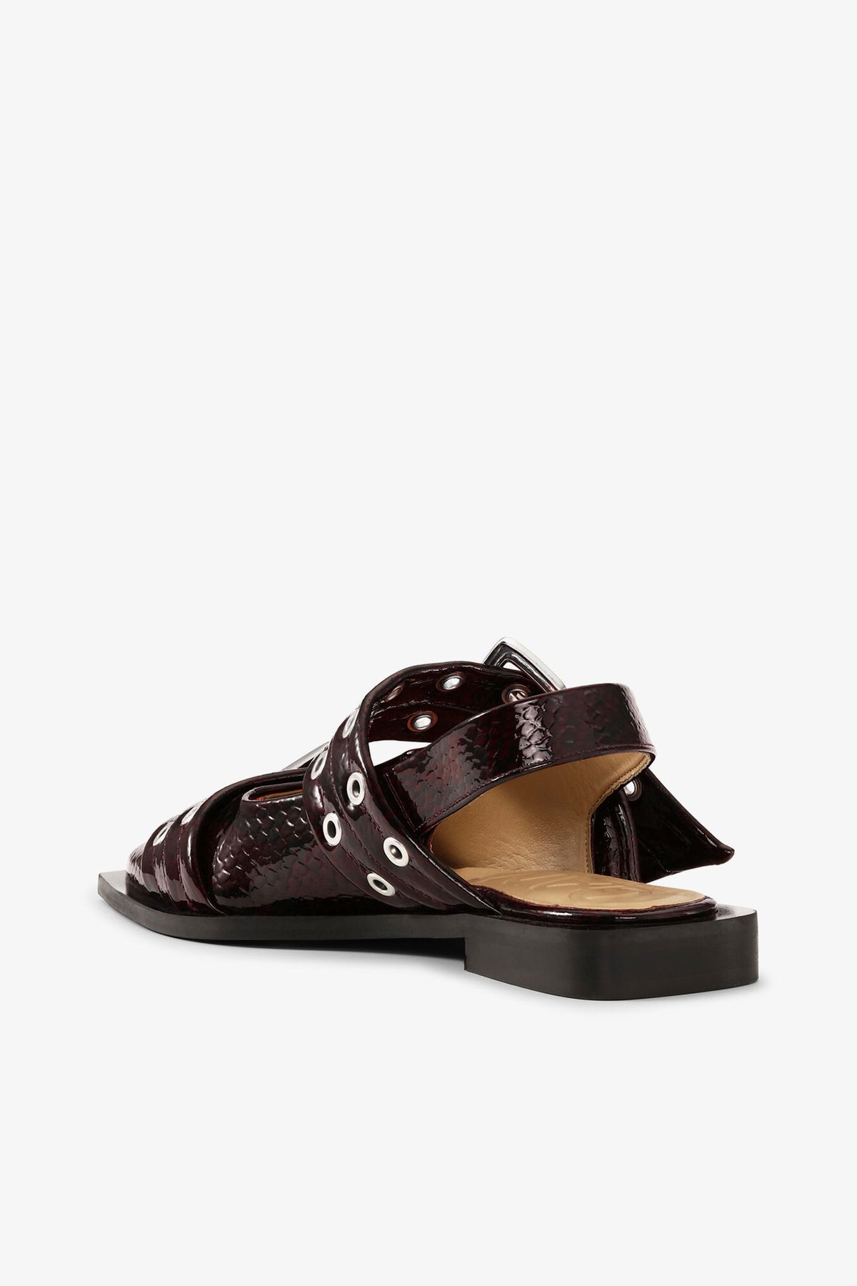 Feminine Buckle Ballerinas in Snake Burgundy